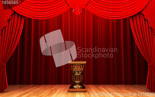 Image of Red velvet curtain and Pedestal