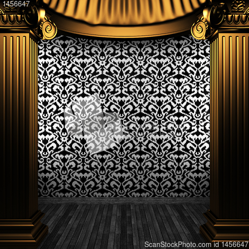Image of bronze columns and tile wall
