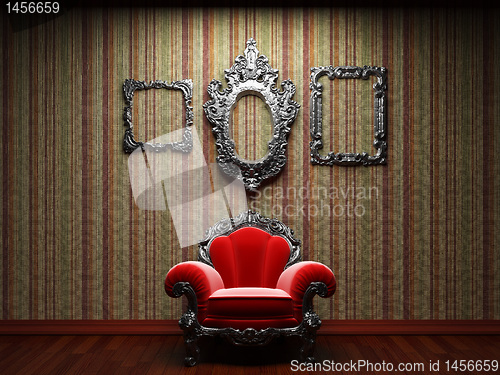 Image of illuminated fabric wallpaper and chair