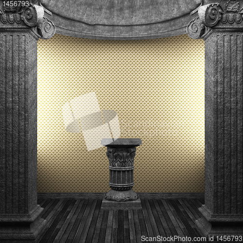 Image of stone columns, pedestal and wallpaper