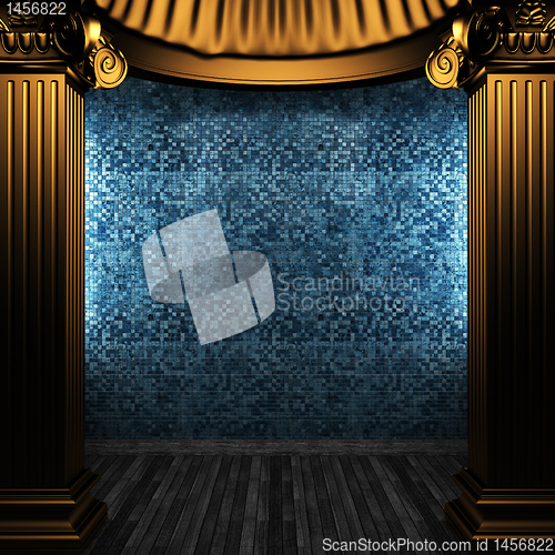 Image of bronze columns and tile wall