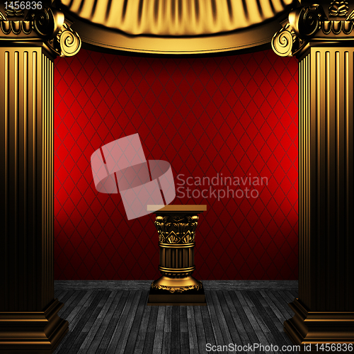 Image of bronze columns, pedestal and wallpaper