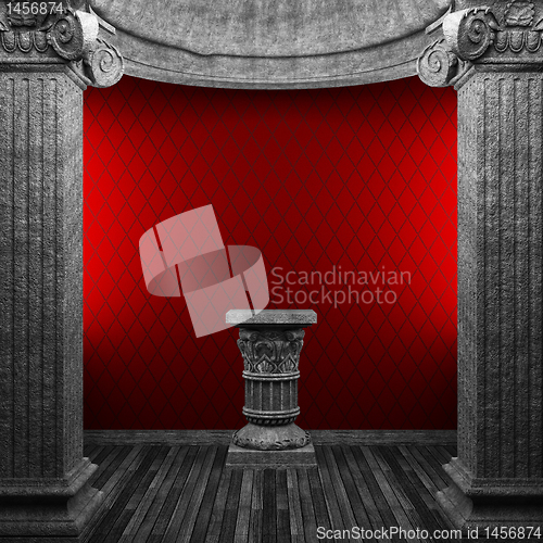 Image of stone columns, pedestal and wallpaper