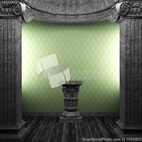 Image of stone columns, pedestal and wallpaper