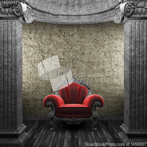 Image of stone columns and chair