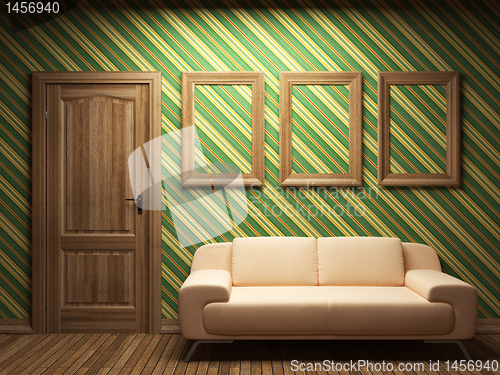 Image of illuminated fabric wallpaper and door