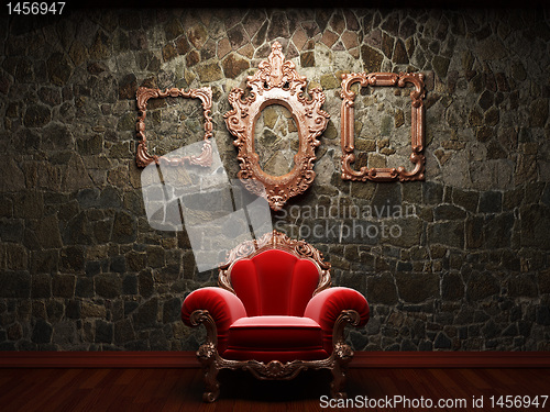 Image of illuminated stone wall and chair