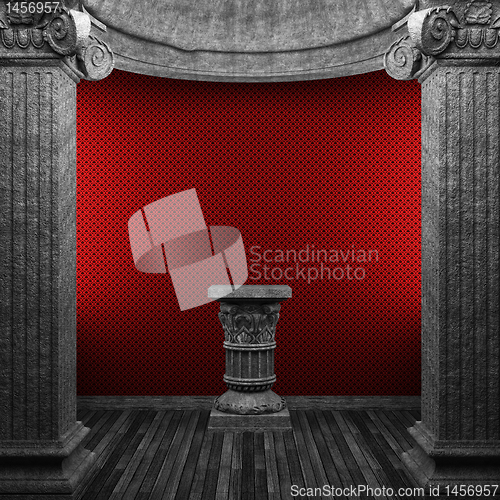 Image of stone columns, pedestal and wallpaper