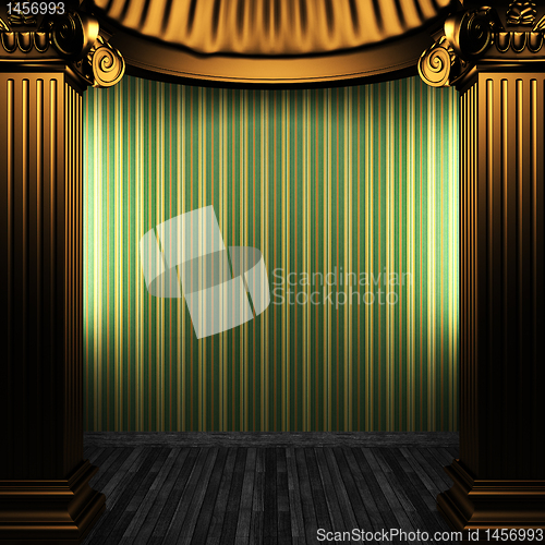 Image of bronze columns and wallpaper