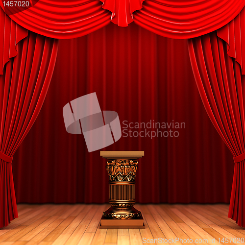 Image of Red velvet curtain and Pedestal