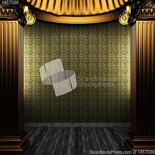 Image of bronze columns and tile wall