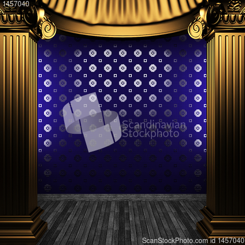 Image of bronze columns and tile wall