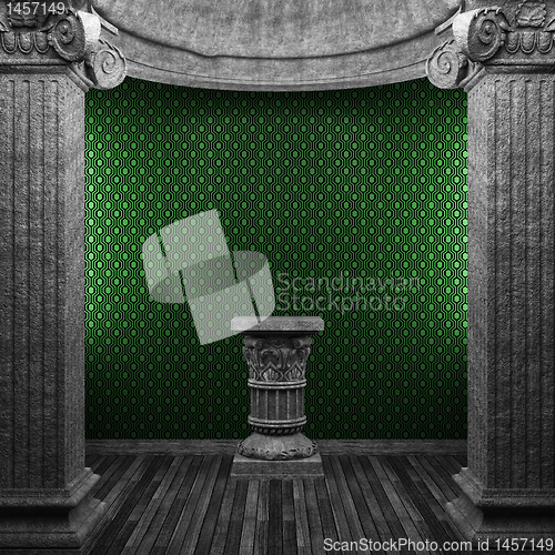 Image of stone columns, pedestal and wallpaper