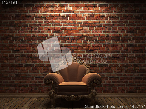 Image of illuminated brick wall and chair