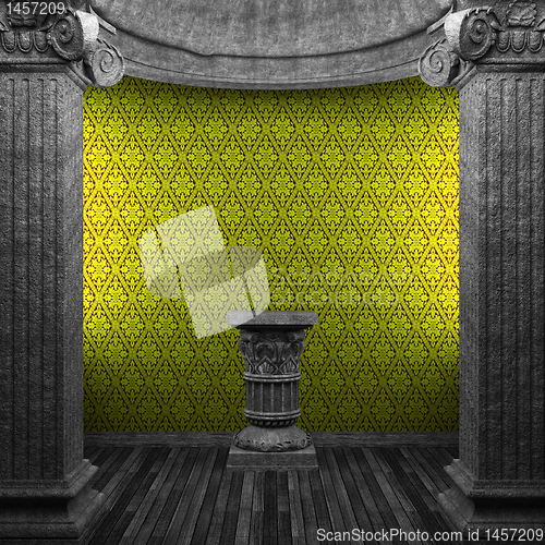 Image of stone columns, pedestal and wallpaper