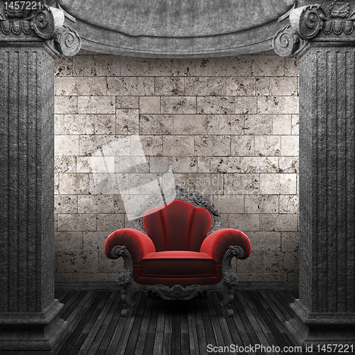 Image of stone columns and chair