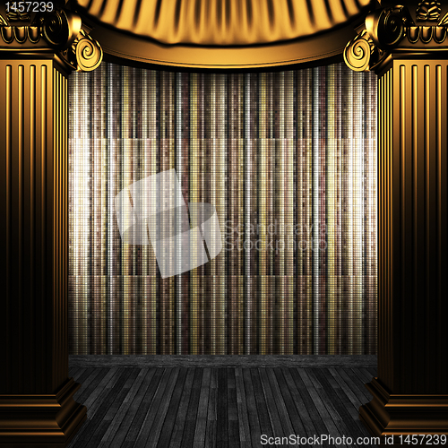 Image of bronze columns and tile wall