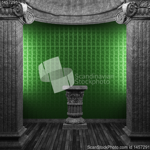 Image of stone columns, pedestal and wallpaper