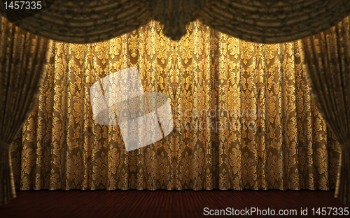 Image of yellow velvet curtain opening scene