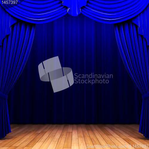 Image of blue velvet curtain opening scene