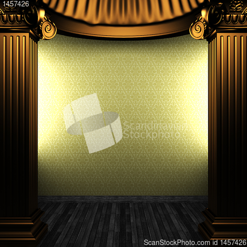 Image of bronze columns and wallpaper