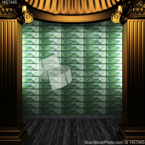 Image of bronze columns and tile wall