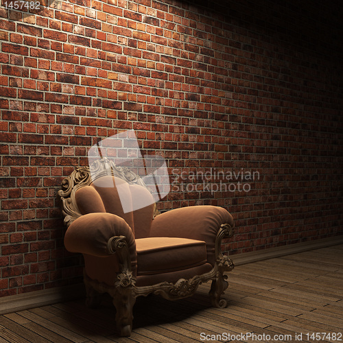 Image of illuminated brick wall and chair