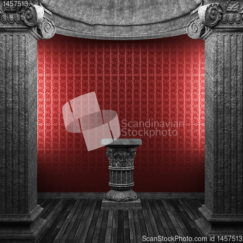 Image of stone columns, pedestal and wallpaper