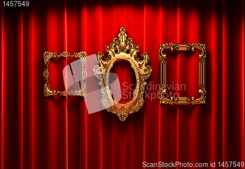 Image of red curtains, gold frame