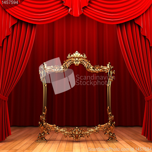 Image of red curtains, gold frame