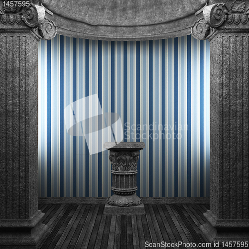 Image of stone columns, pedestal and wallpaper