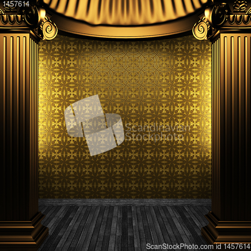 Image of bronze columns and tile wall