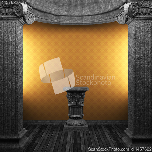 Image of stone columns, pedestal and wallpaper