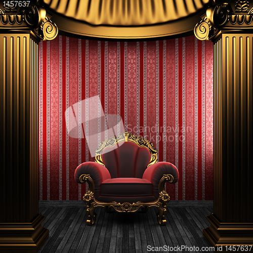 Image of bronze columns, chair and wallpaper