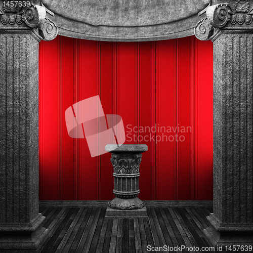 Image of stone columns, pedestal and wallpaper