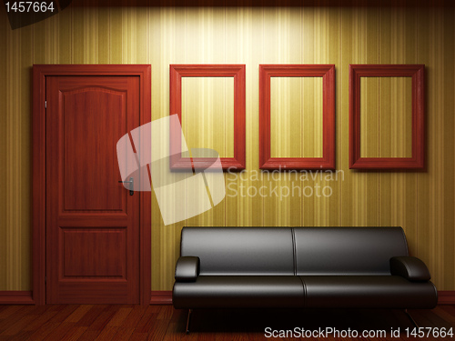 Image of illuminated fabric wallpaper and door