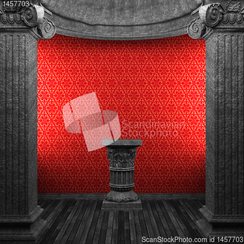 Image of stone columns, pedestal and wallpaper