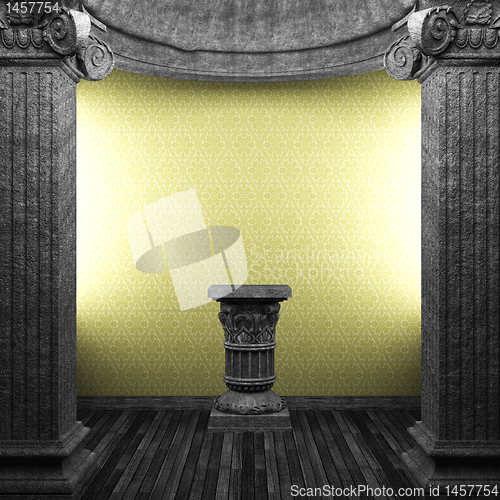 Image of stone columns, pedestal and wallpaper