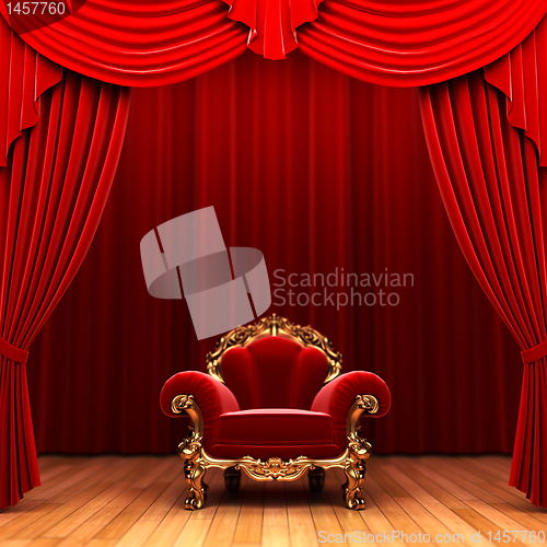 Image of Red velvet curtain and chair