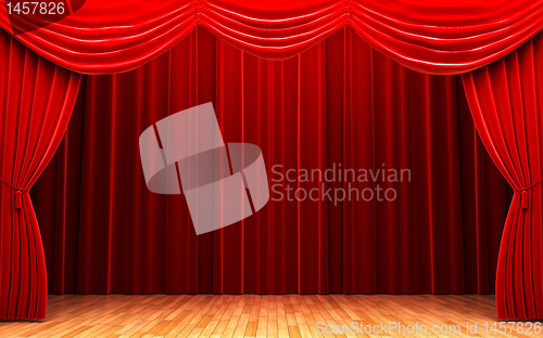 Image of Red velvet curtain opening scene