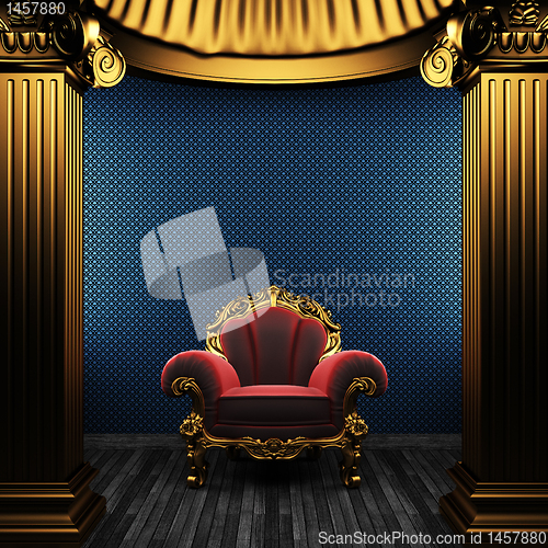 Image of bronze columns, chair and wallpaper