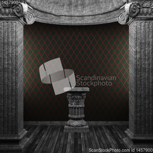 Image of stone columns, pedestal and wallpaper