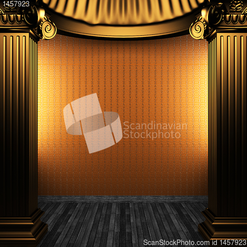 Image of bronze columns and wallpaper