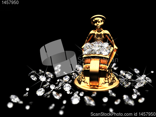 Image of a lot of diamonds and golden statuette
