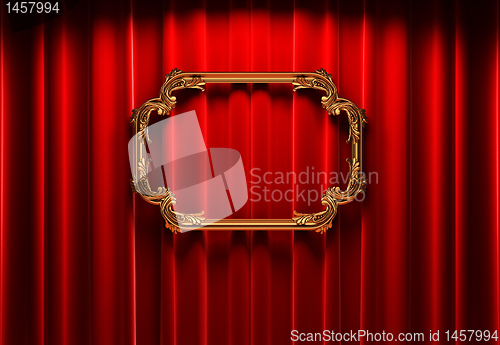 Image of red curtains, gold frame