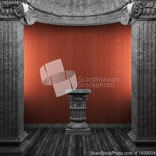 Image of stone columns, pedestal and wallpaper