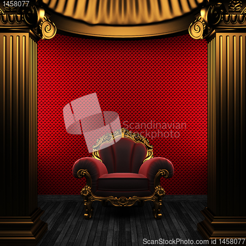 Image of bronze columns, chair and wallpaper