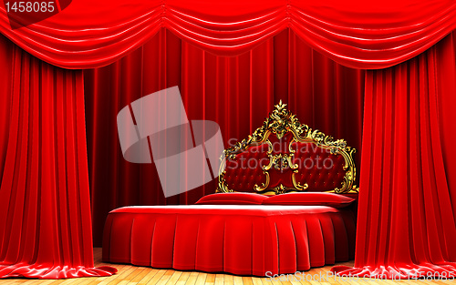 Image of Red velvet curtain opening scene