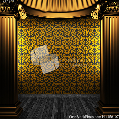 Image of bronze columns and tile wall