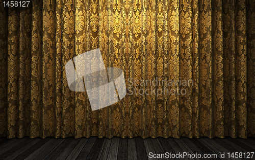 Image of yellow velvet curtain opening scene